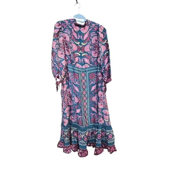 Farm Rio Teal seashell tapestry lenzing™ ecovero™ viscose maxi dress Size S - Picture 5 of 6